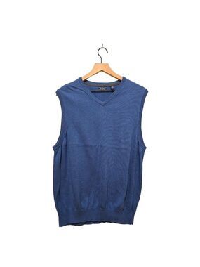 Izod Blue V-Neck Sleeveless Cotton Sweater Vest Sz M